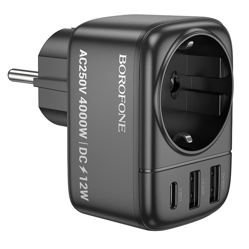 Adaptér Borofone BAC14 Wide 2xUSB + USB-C + zásuvka 12W černý - náhled 1