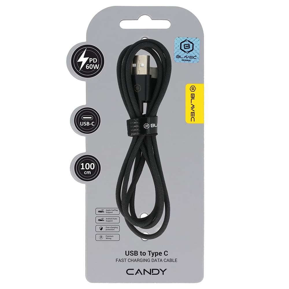 Datový kabel Blavec Candy Braided USB-A - USB-C PD 60W 3A 1m (CCA-UC3B10) černý - náhled 1