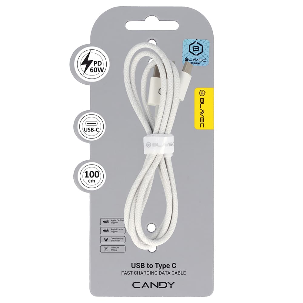 Datový kabel Blavec Candy Braided USB-A - USB-C PD 60W 3A 1m (CCA-UC3W10) bílý - náhled 1