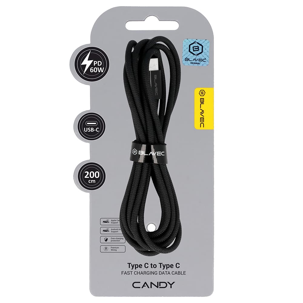 Datový kabel Blavec Candy Braided USB-C - USB-C PD 60W 3A 2m (CCA-CC3B20) černý - náhled 1