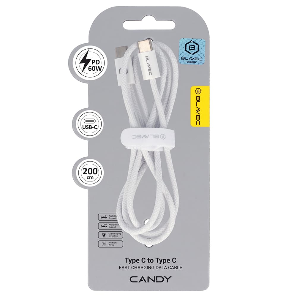 Datový kabel Blavec Candy Braided USB-C - USB-C PD 60W 3A 2m (CCA-CC3W20) bílý - náhled 1