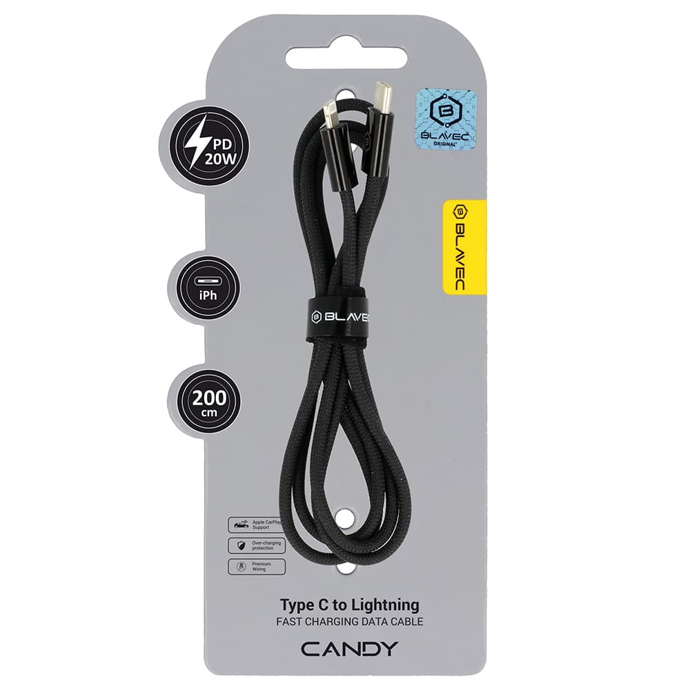 Datový kabel Blavec Candy Braided USB-C - Lightning PD 20W 2,4A 2m (CCA-CL24B20) černý - náhled 1
