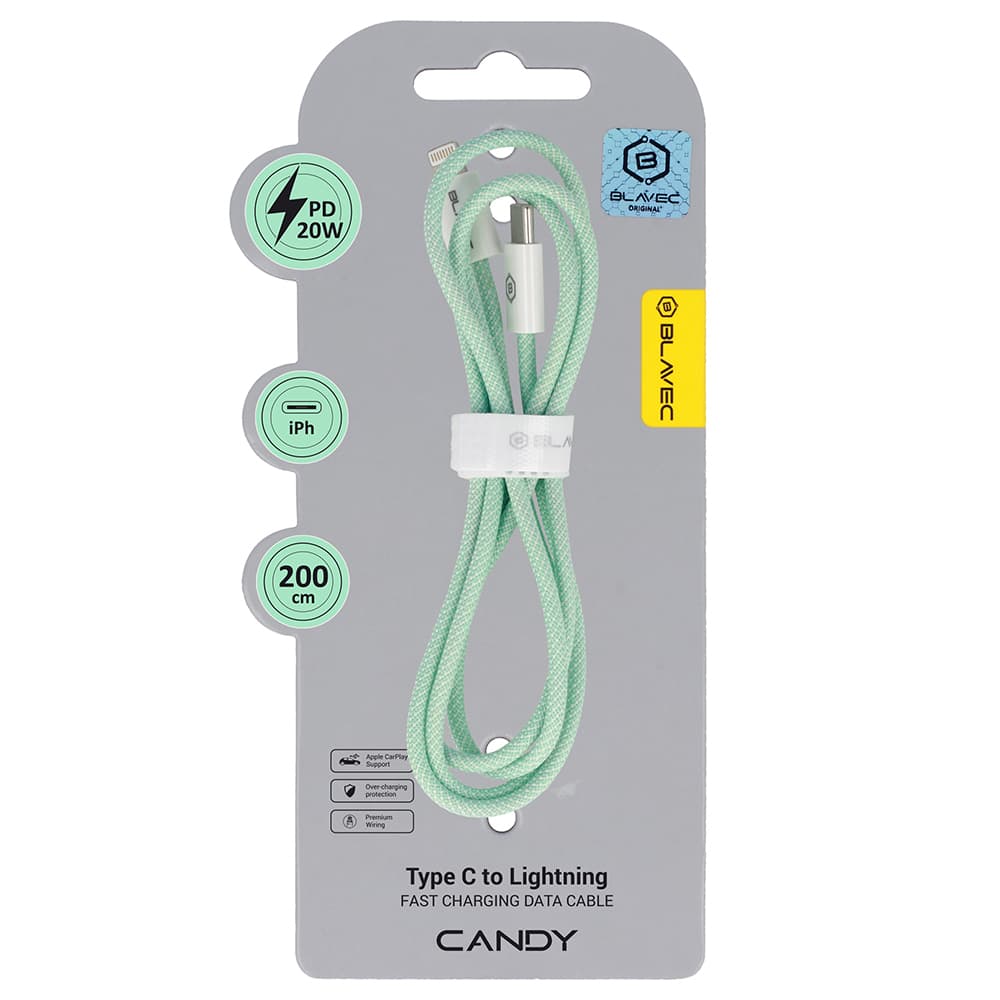 Datový kabel Blavec Candy Braided USB-C - Lightning PD 20W 2,4A 2m (CCA-CL24GN20) zelený - náhled 1