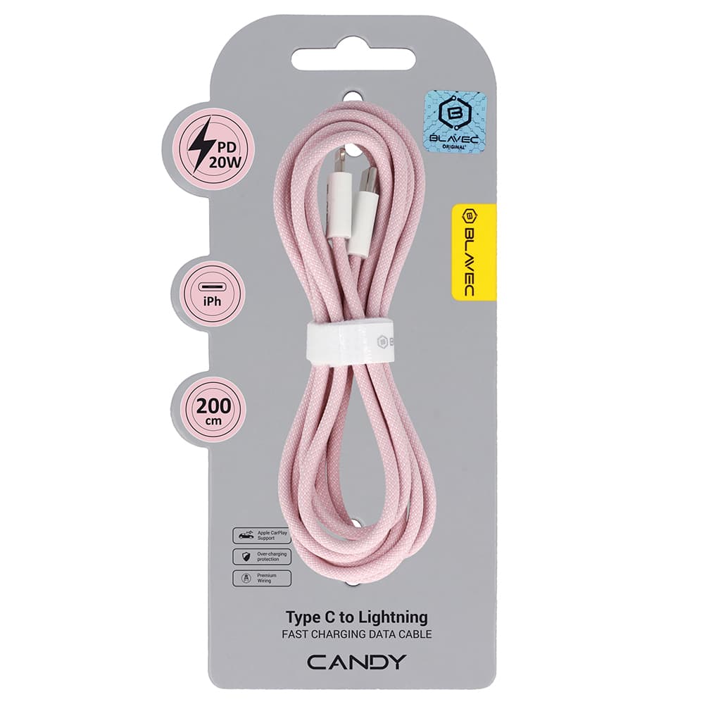 Datový kabel Blavec Candy Braided USB-C - Lightning PD 20W 2,4A 2m (CCA-CL24P20) růžový - náhled 1