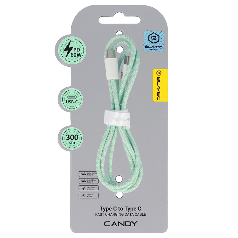 Datový kabel Blavec Candy Braided USB-C - USB-C PD 60W 3A 3m (CCA-CC3GN30) zelený - náhled 1