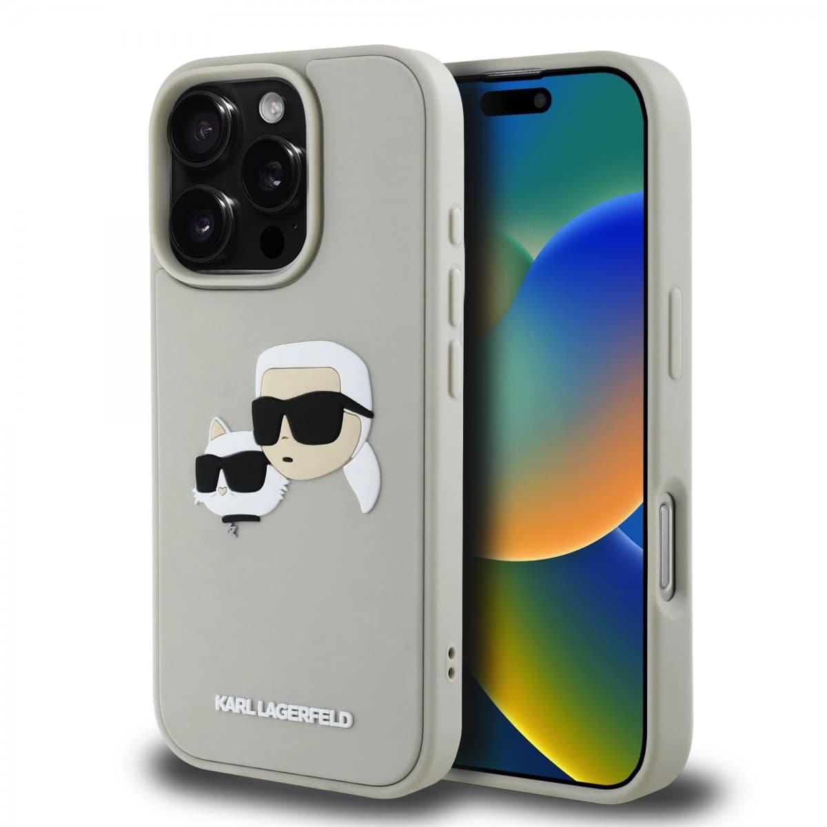 Zadní kryt Karl Lagerfeld 3D Rubber Double Heads pro iPhone 16 Pro Max Beige - náhled 1