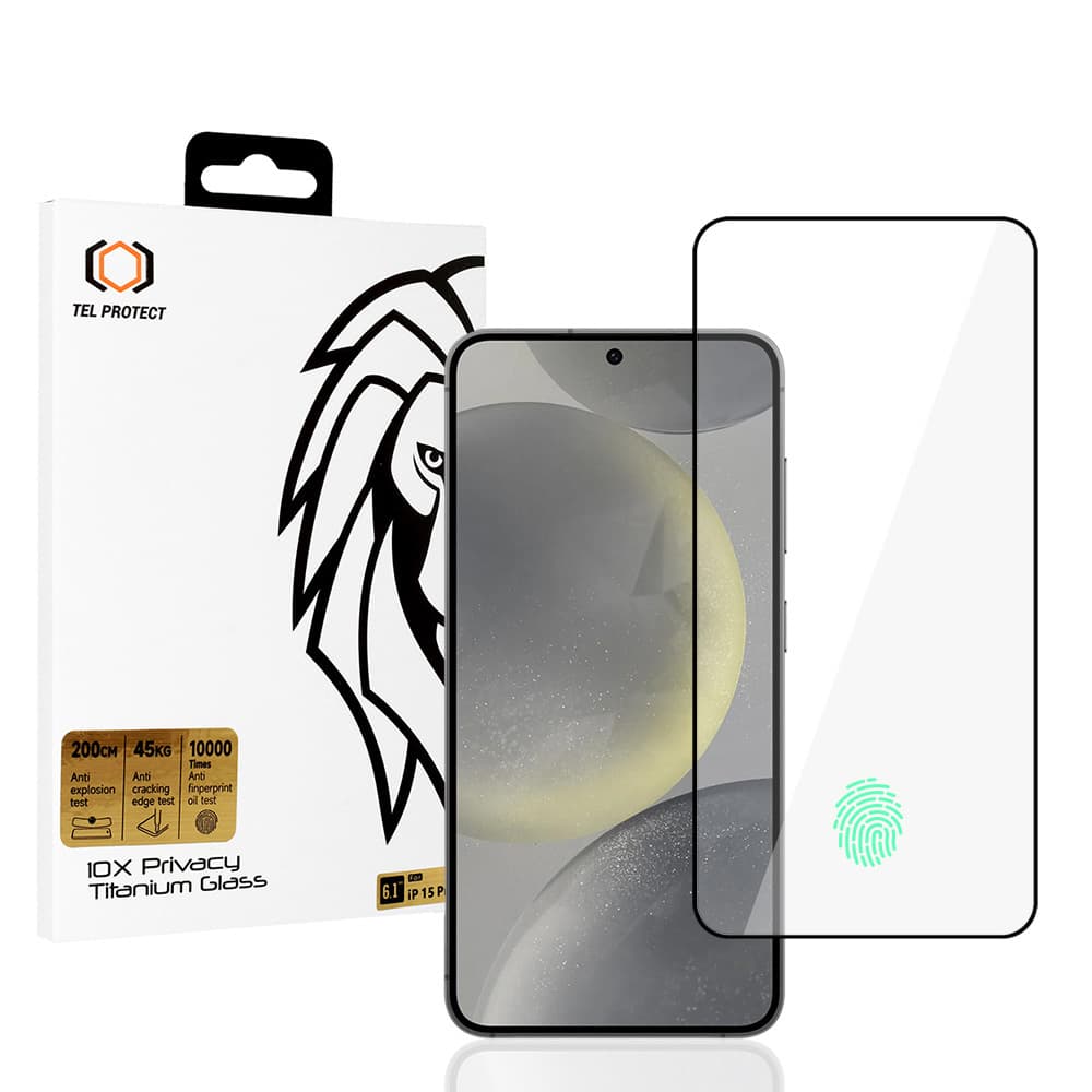 Tvrzené sklo Tel Protect 10X Privacy Titanium pro Samsung Galaxy S25 (s odemykáním otiskem prstu) - náhled 1
