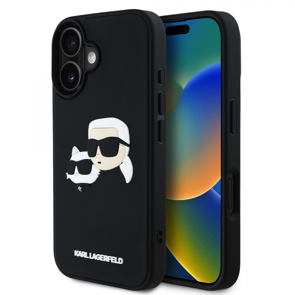 Zadní kryt Karl Lagerfeld 3D Rubber Double Heads pro iPhone 16 Black - náhled 1