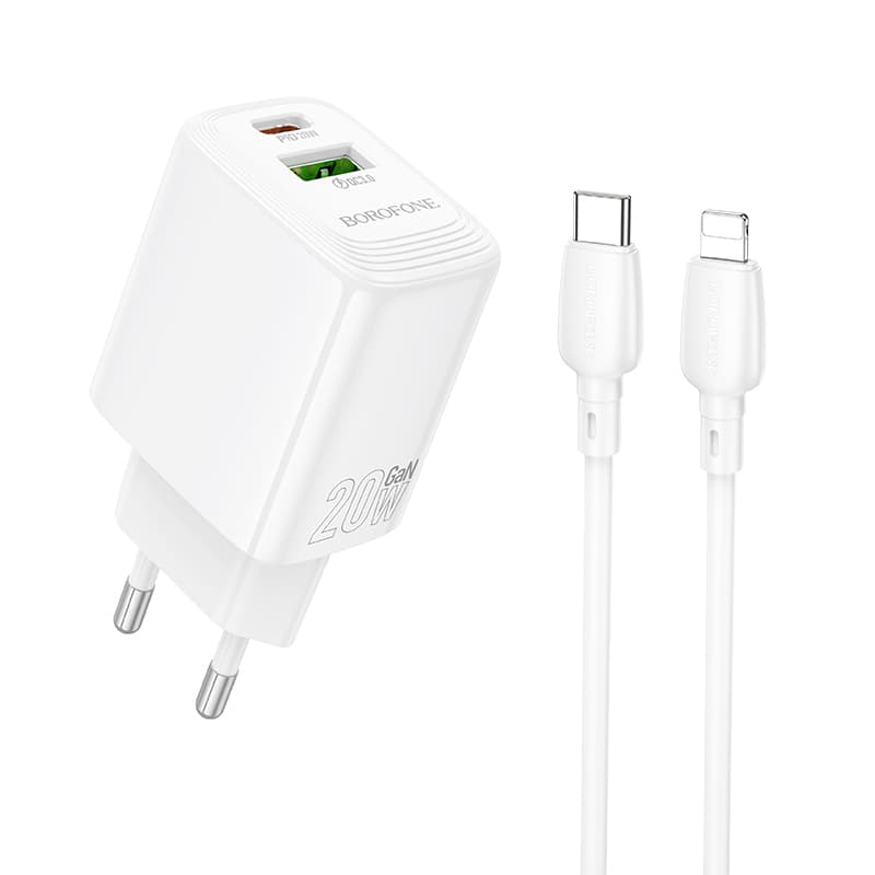 Rychlonabíječka Borofone BN27 Fuente s datovým kabelem Lightning 20W Dual bílá - náhled 1