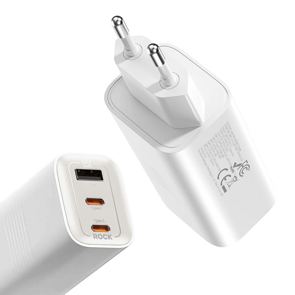Adaptér Rock Ice2Cube GaN s funkcí rychlonabíjení PD 65W 3A bílý - náhled 1