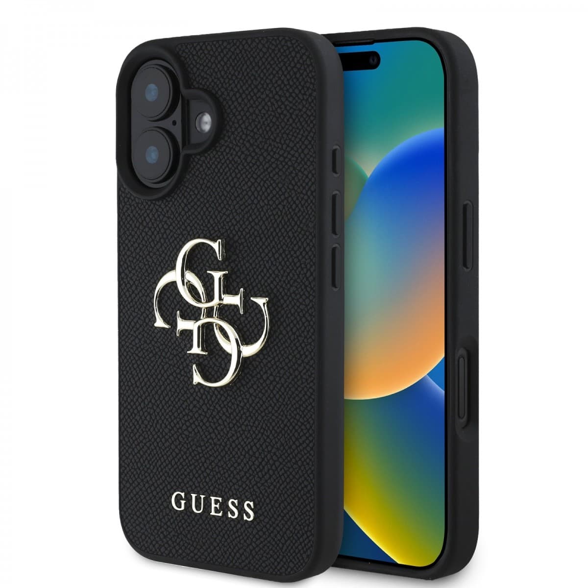 Zadní kryt Guess PU Grained 4G Metal Logo pro iPhone 16 Black - náhled 1