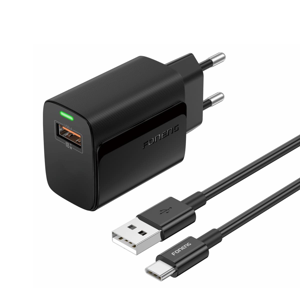 Rychlonabíječka Foneng EU64 s datovým kabelem USB-C 18W černá - náhled 1