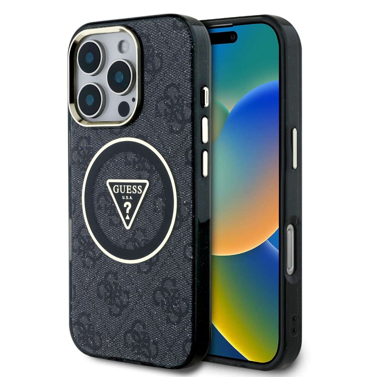 Zadní kryt Guess IML 4G Glitter and Triangle Logo MagSafe pro iPhone 16 Pro Max Black - náhled 1