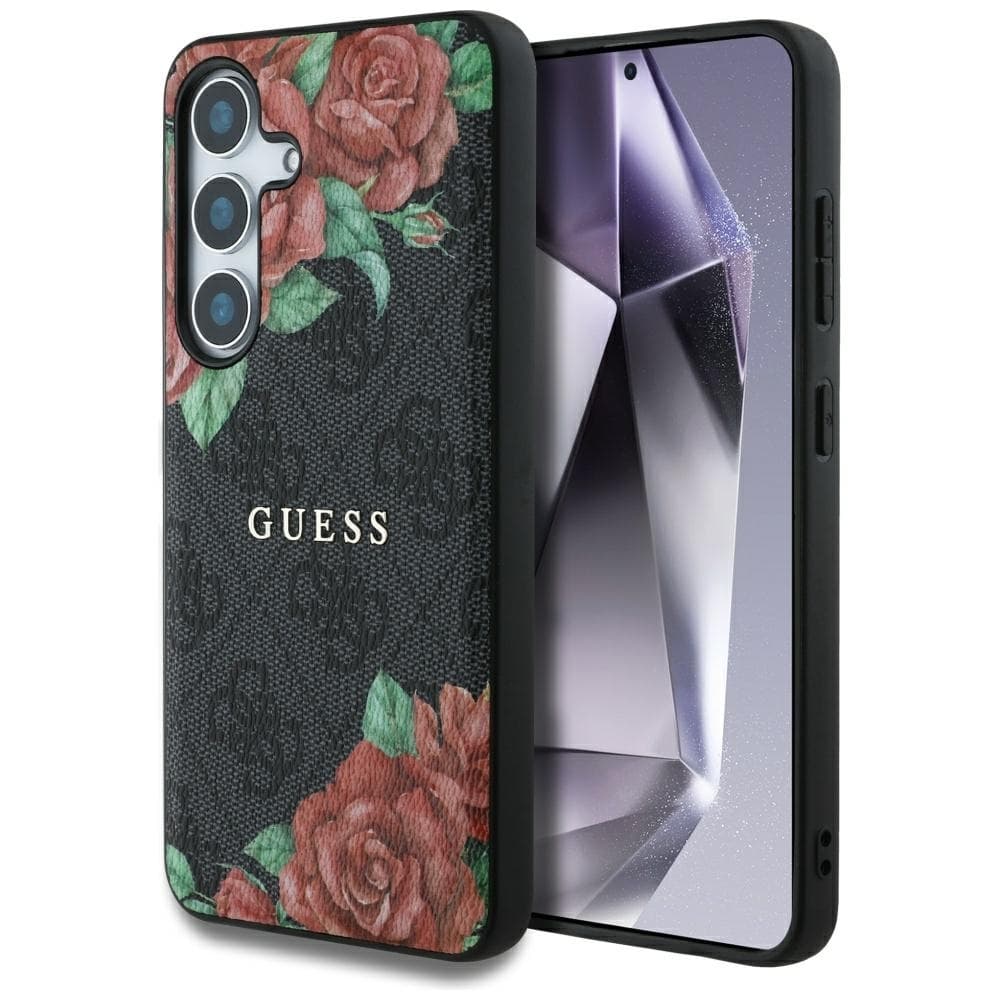 Originální zadní kryt GUESS Leather 4G Flowers Print Metal Classic Logo MagSafe do Samsung Galaxy S25 black - náhled 1