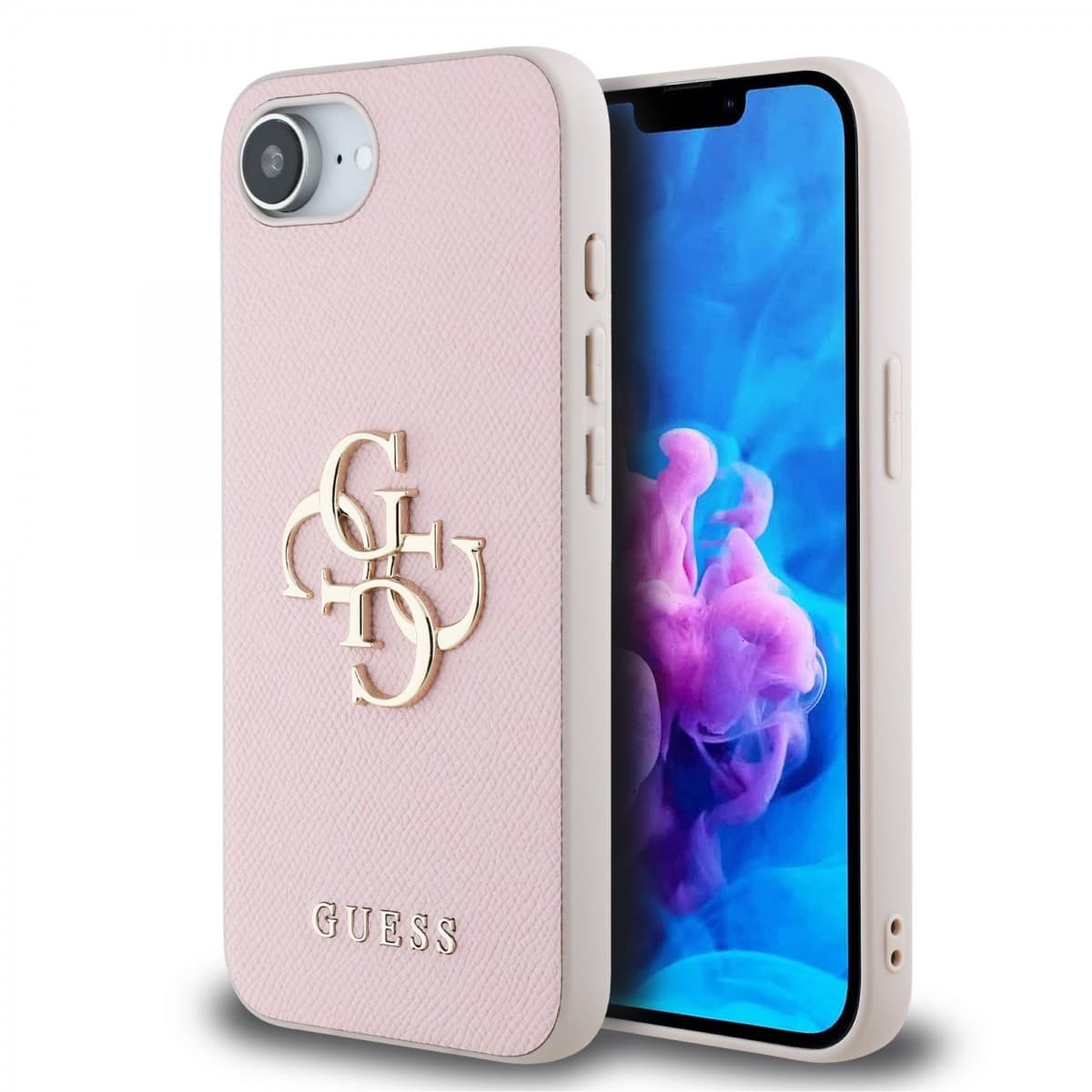 Zadní kryt Guess PU Grained 4G Metal Logo pro iPhone 16e Pink - náhled 1