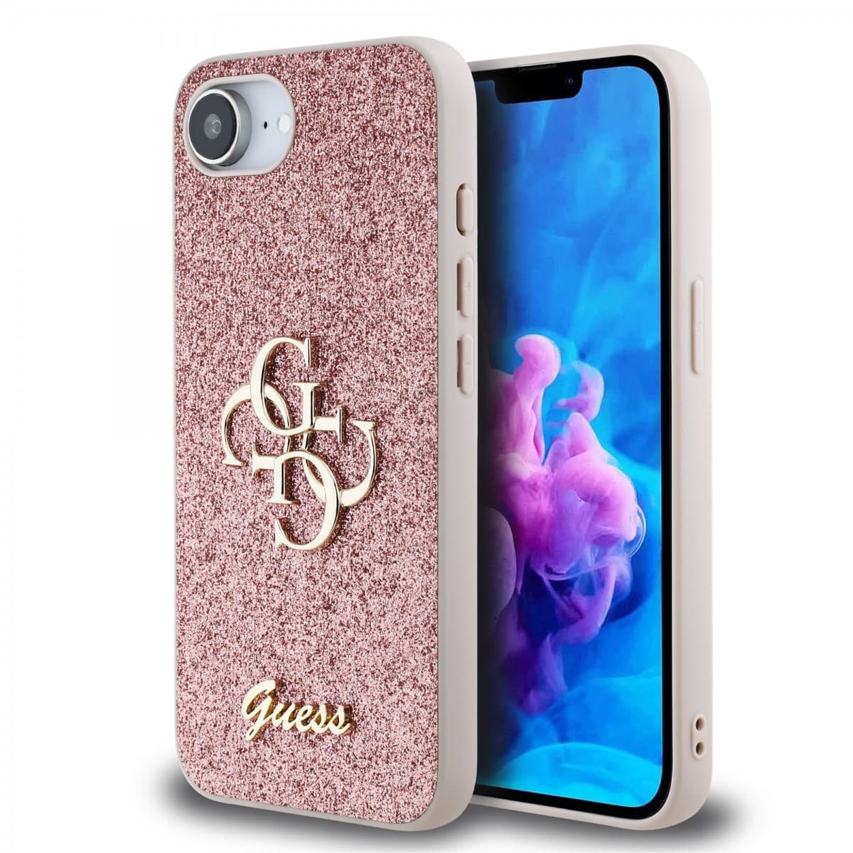 Zadní kryt Guess PU Fixed Glitter 4G Metal Logo pro iPhone 16e Pink - náhled 1