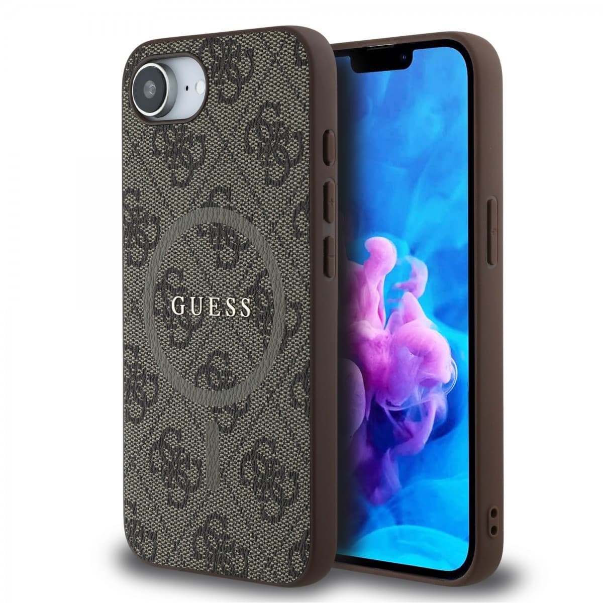 Zadní kryt Guess PU Leather 4G Colored Ring MagSafe pro iPhone 16e Brown - náhled 1
