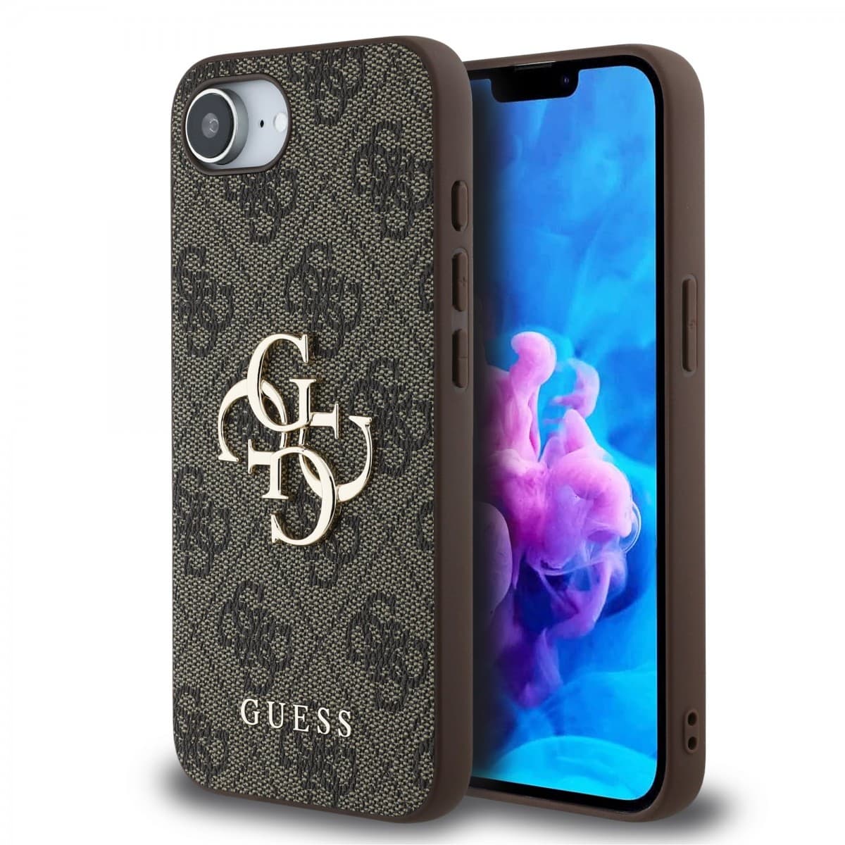 Zadní kryt Guess PU 4G Metal Logo pro iPhone 16e Brown - náhled 1