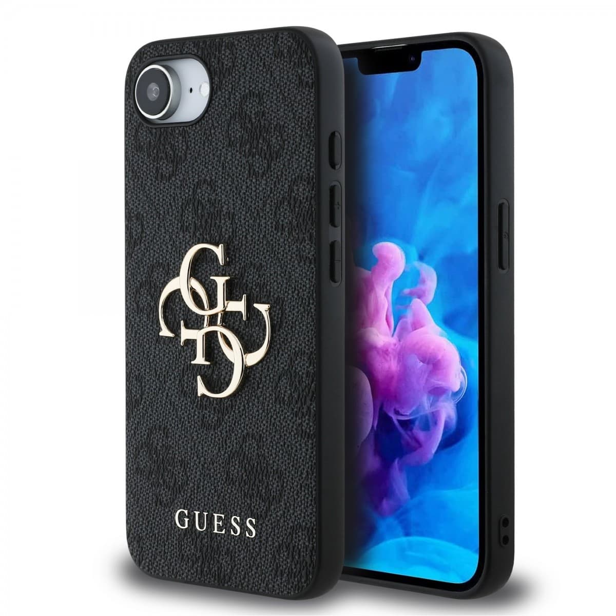 Zadní kryt Guess PU 4G Metal Logo pro iPhone 16e Grey - náhled 1