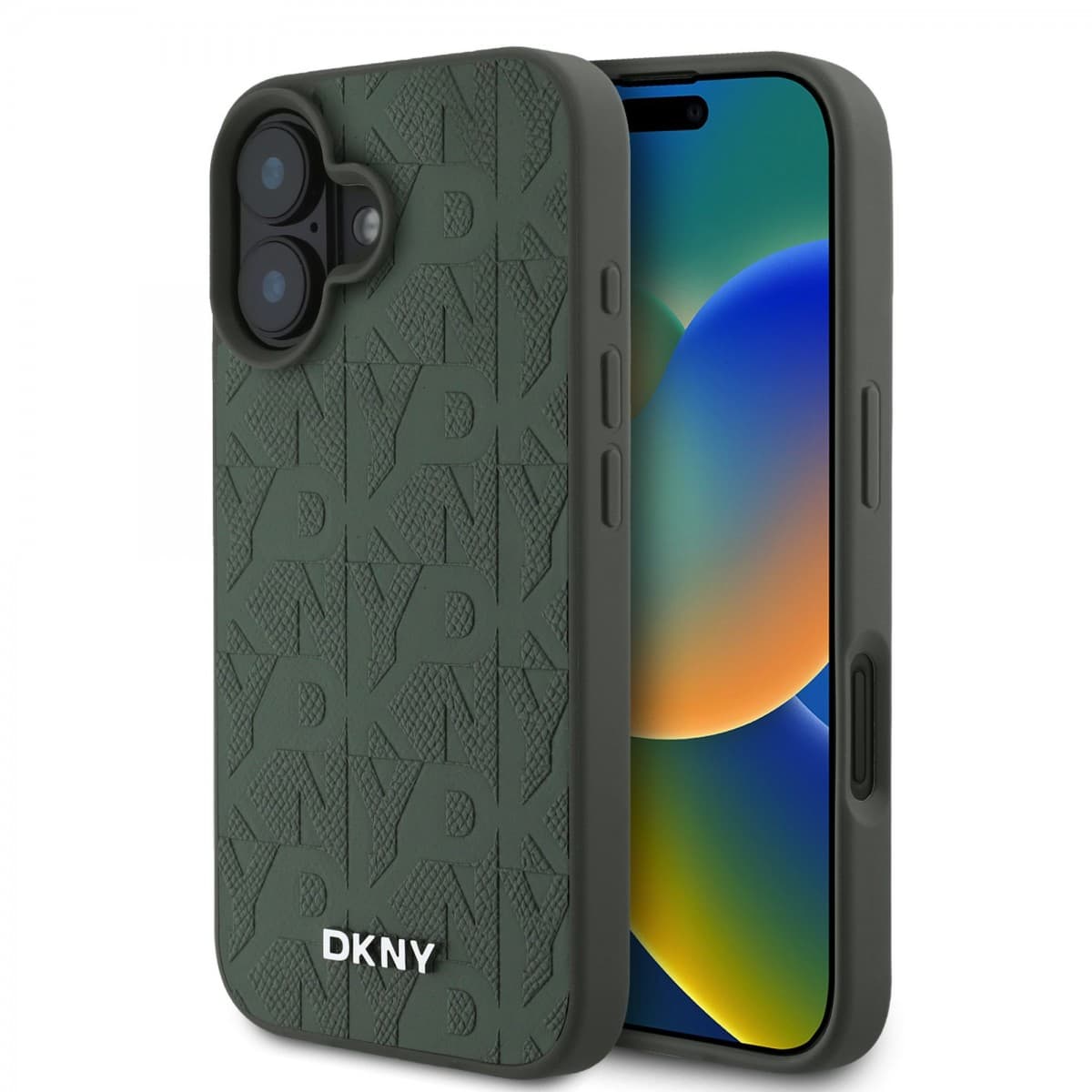 Zadní kryt DKNY PU Leather Grid Pattern Magsafe pro iPhone 16 Green - náhled 1