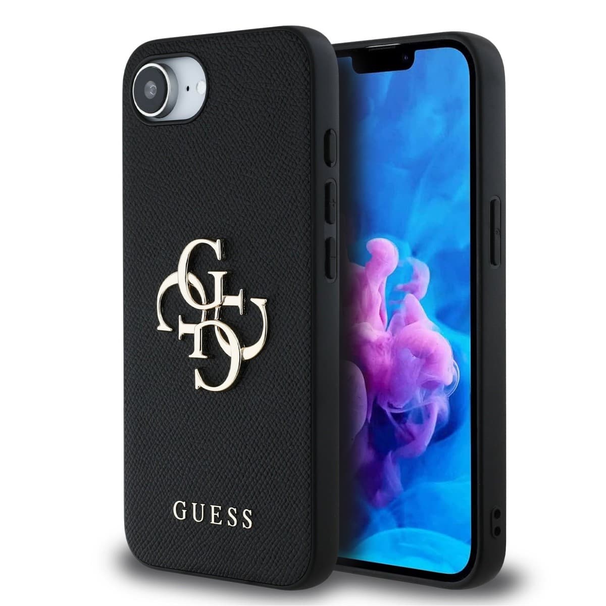 Zadní kryt Guess PU Grained 4G Metal Logo pro iPhone 16e Black - náhled 1
