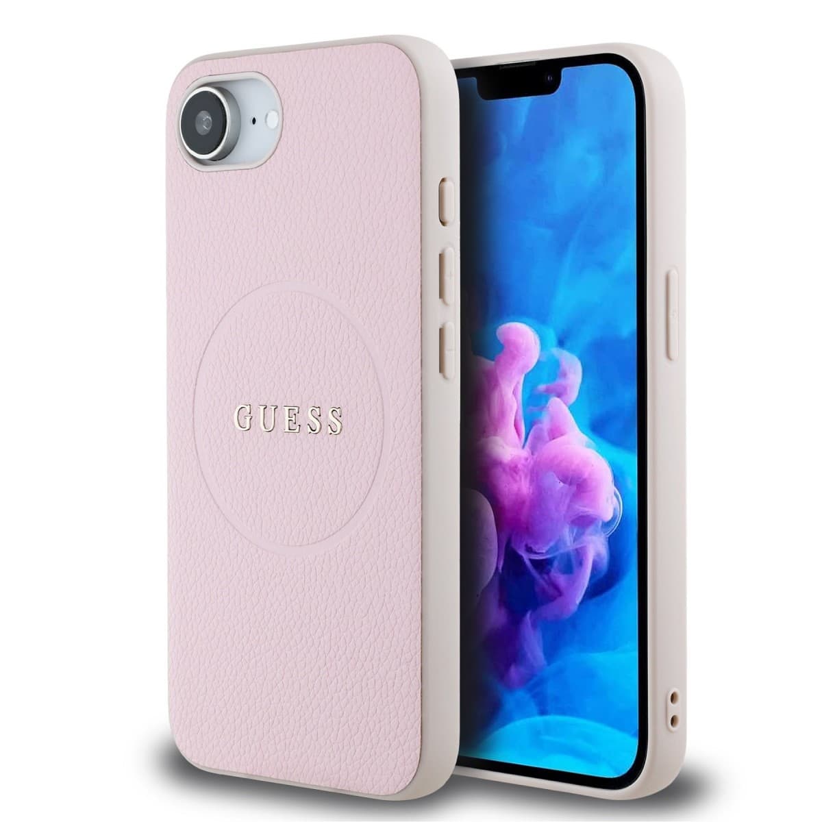 Zadní kryt Guess PU Grained Classic Logo MagSafe pro iPhone 16e Pink - náhled 1