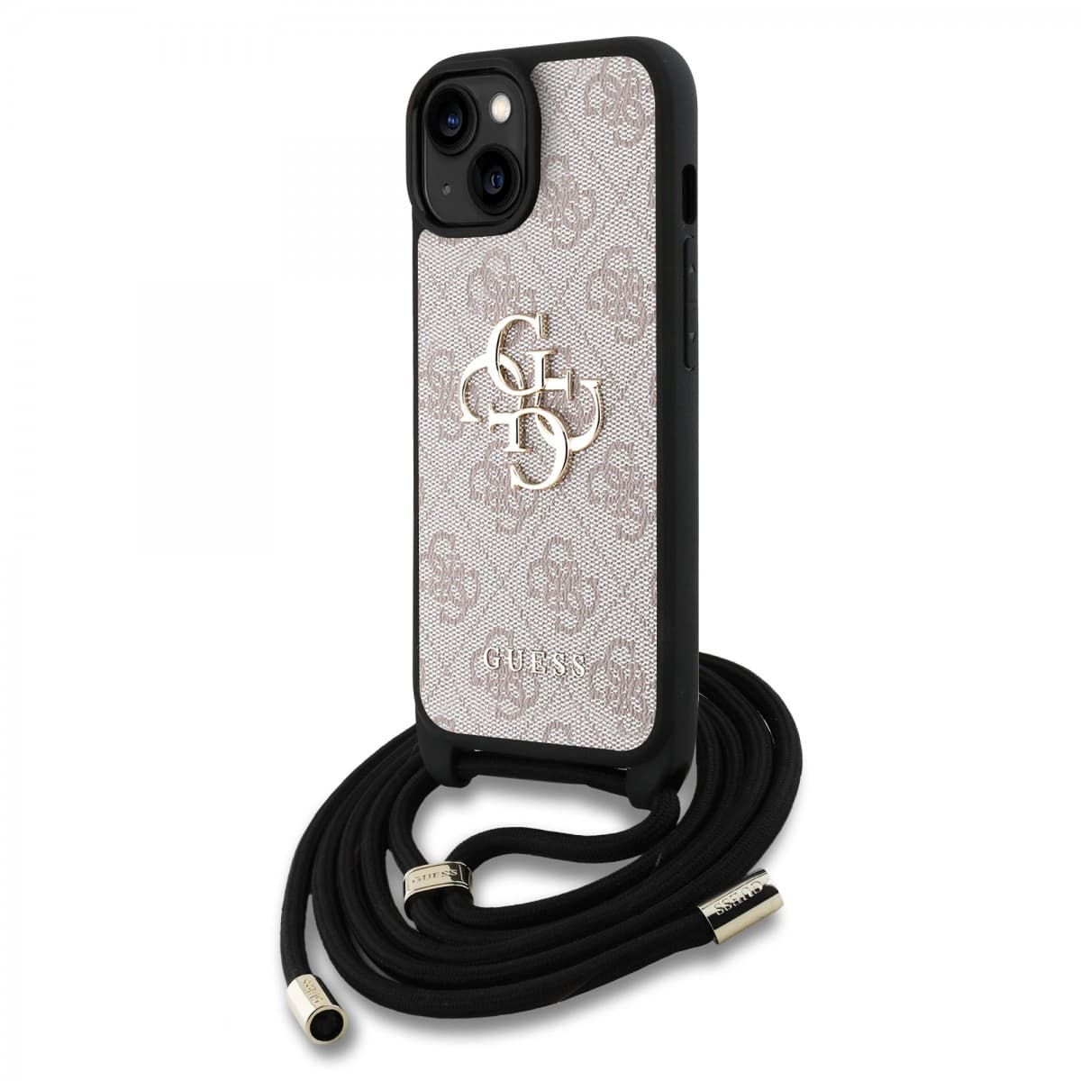 Zadní kryt Guess PU 4G Metal Logo Crossbody Popruh pro iPhone 15 Pink - náhled 1
