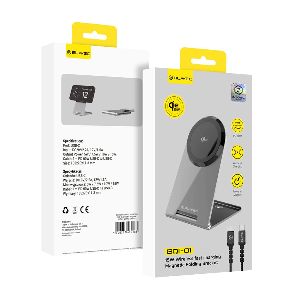 Bezdrátová rychlonabíječka Blavec BQI-01 Qi2 15W Magsafe + datový kabel USB-C (BQI01-QI2MS) stříbrná - náhled 1