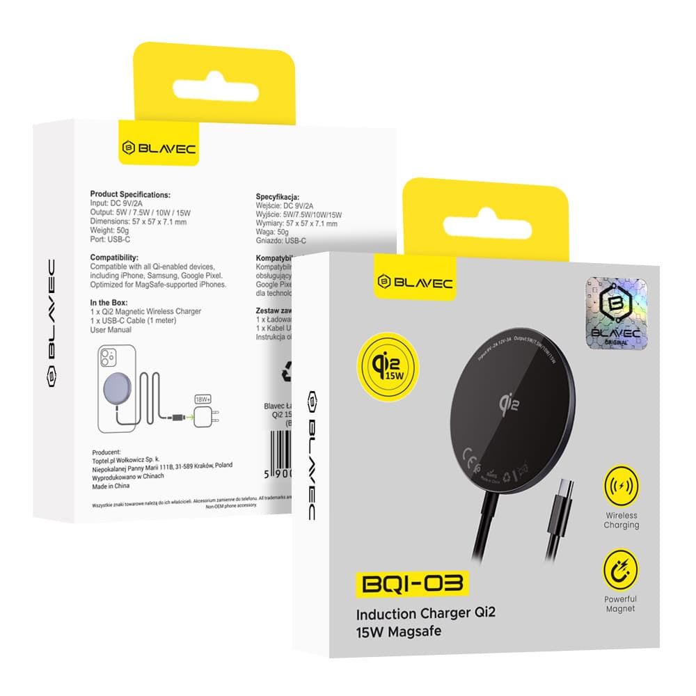 Bezdrátová rychlonabíječka Blavec BQI-03 Qi2 15W Magsafe (BQI03-QI2MB) černá - náhled 1
