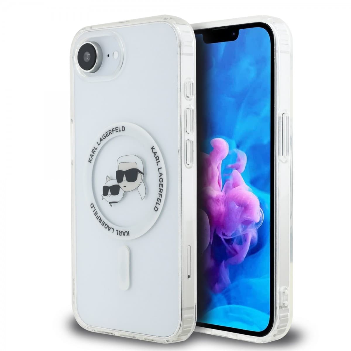 Zadní kryt Karl Lagerfeld IML K&amp;CH Heads Metal Frame MagSafe pro iPhone 16e Transparent - náhled 1