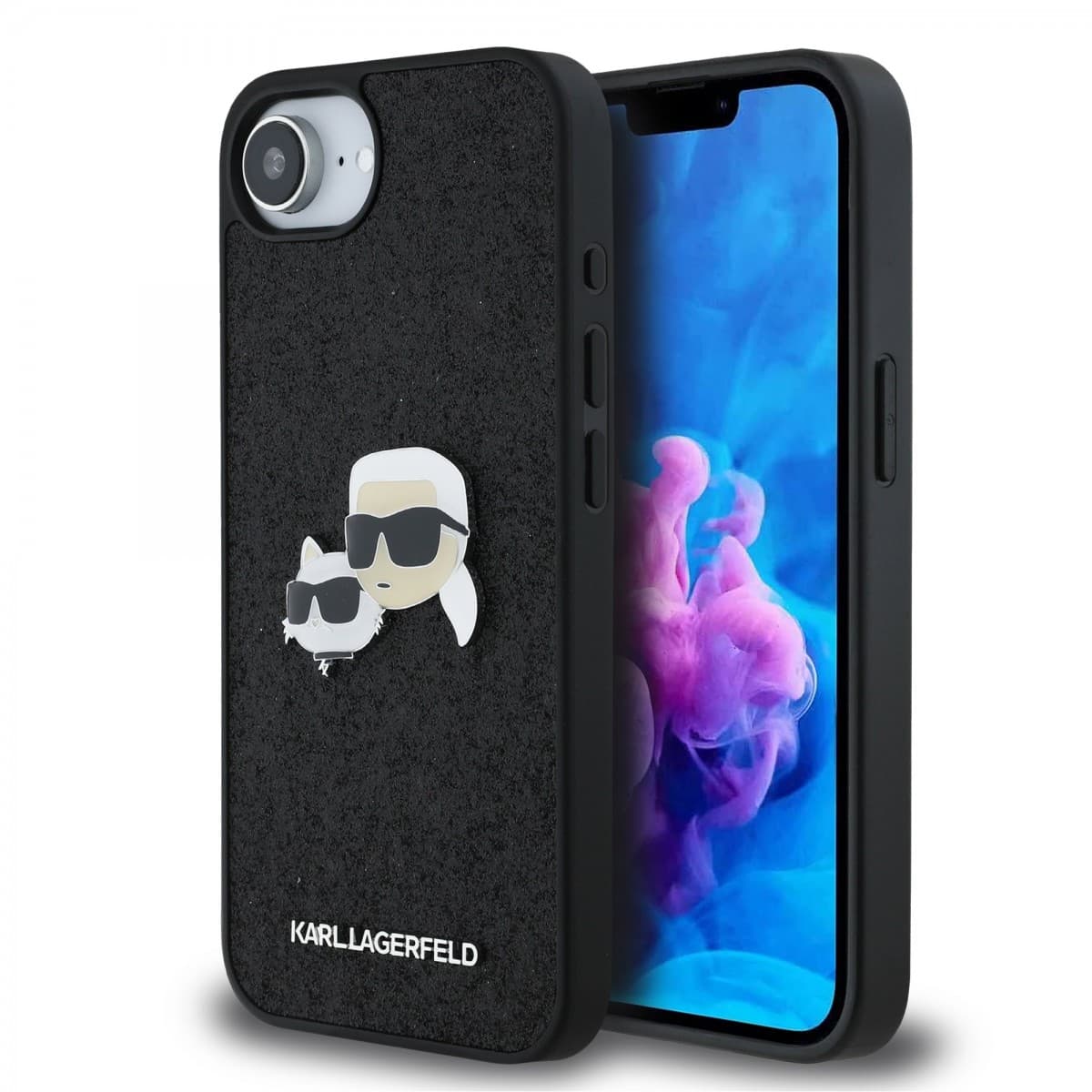 Zadní kryt Karl Lagerfeld Fixed Glitter Metal K&amp;CH pro iPhone 16e Black - náhled 1
