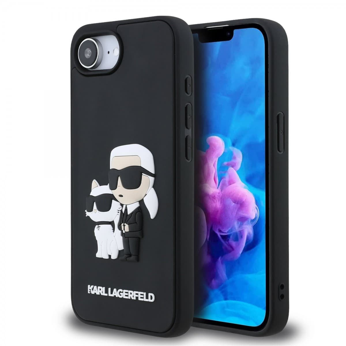 Zadní kryt Karl Lagerfeld 3D Rubber Karl and Choupette pro iPhone 16e Black - náhled 1