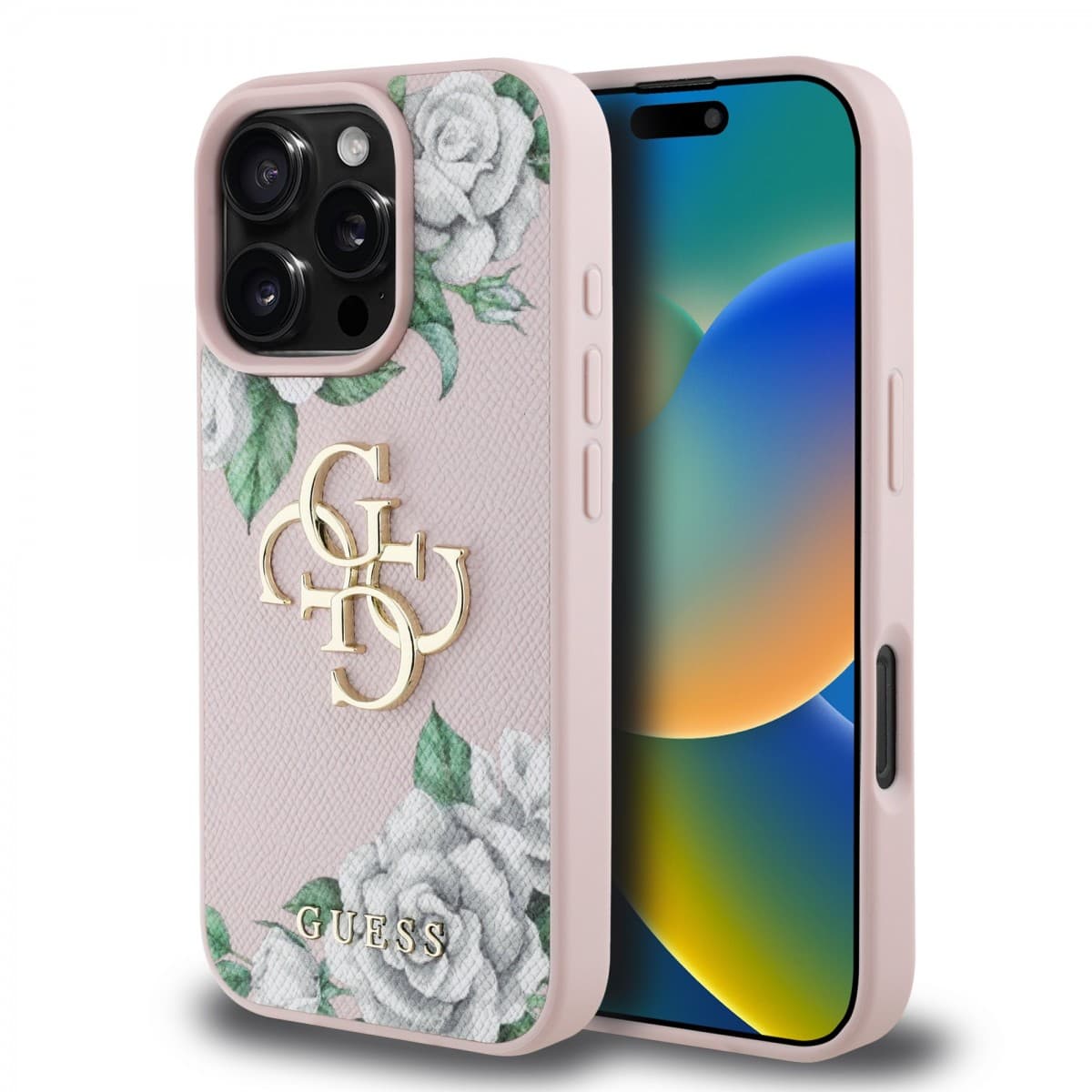 Zadní kryt Guess PU Grained Roses 4G Metal Logo pro iPhone 16 Pro Pink - náhled 1