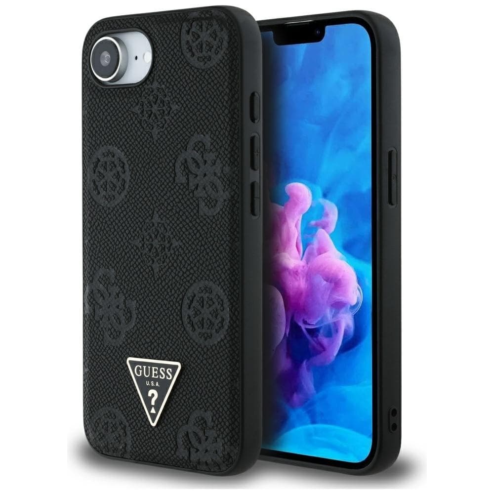 Zadní kryt GUESS Grained Hot Stamp Peony Triangle Logo MagSafe pro iPhone 16e black - náhled 1