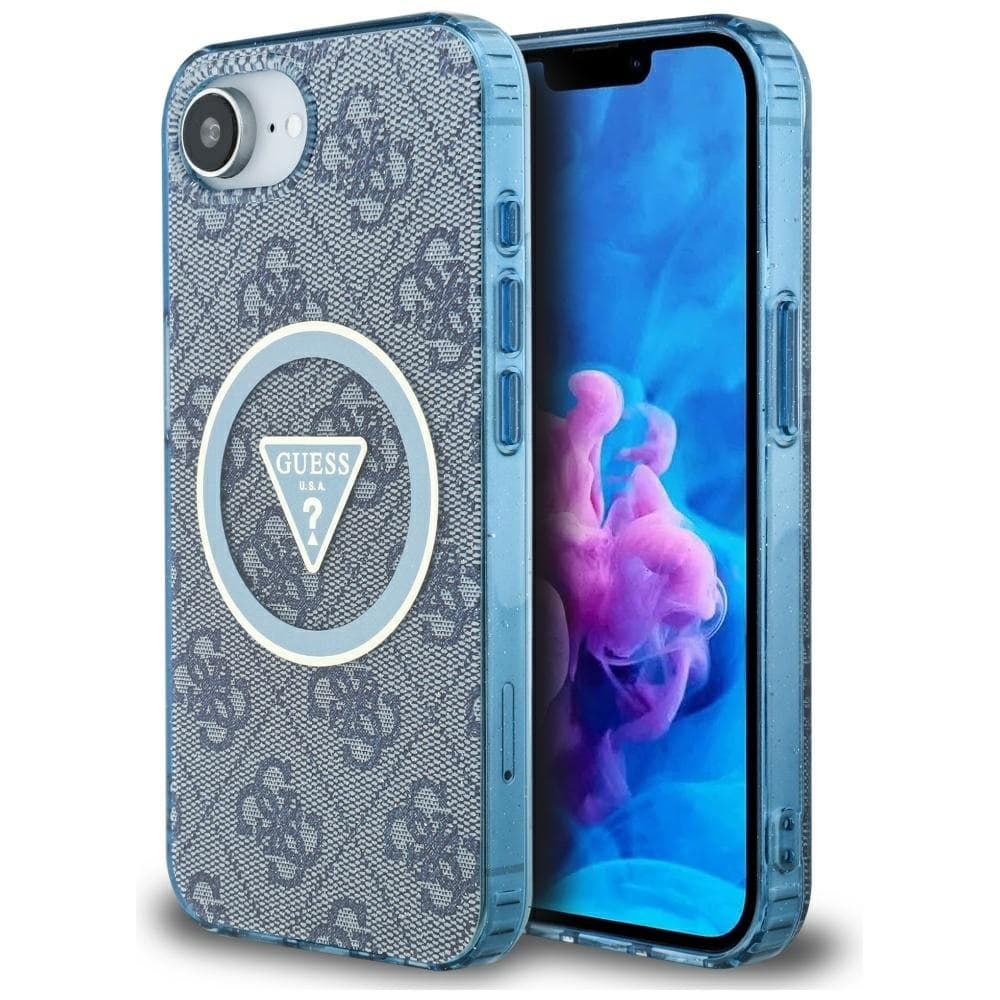 Zadní kryt GUESS IML Metal Glitter 4G Circle Triangle MagSafe pro iPhone 16e blue - náhled 1