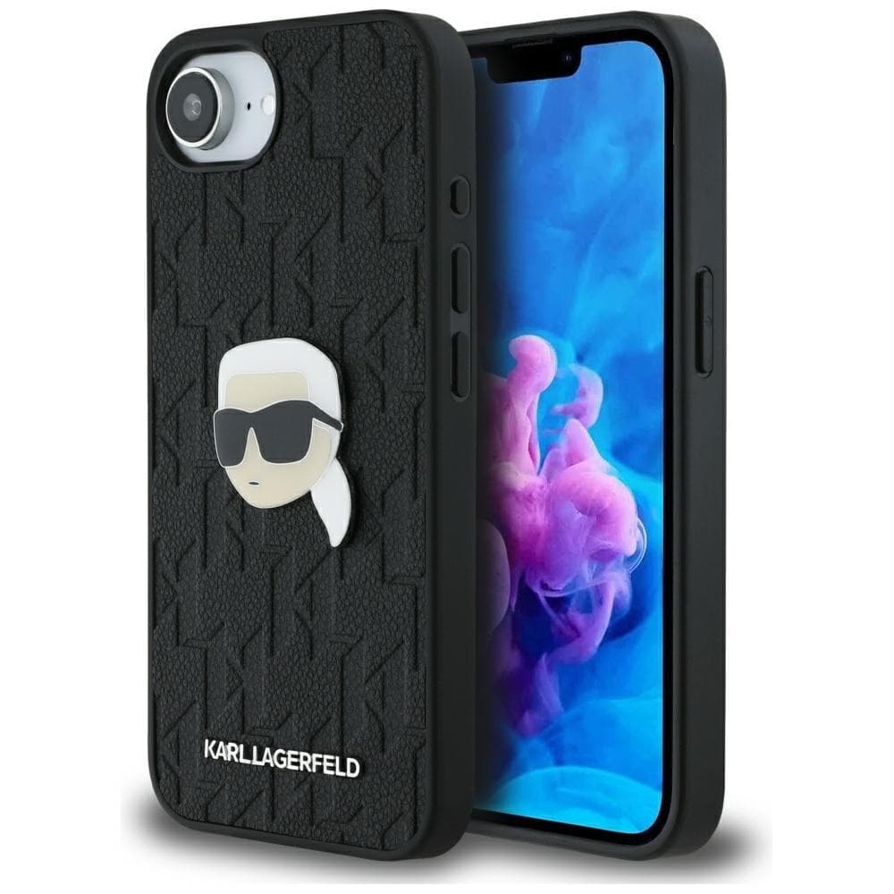 Zadní kryt KARL LAGERFELD Monogram Karl Head Pin pro iPhone 16e black - náhled 1