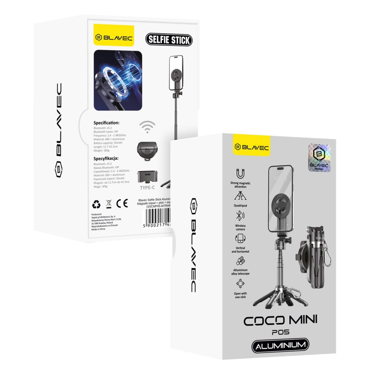 Selfie tyč tripod Blavec P05 Aluminium Coco Mini Magsafe 0,41m (SSCMP05-MTRHB041) černá