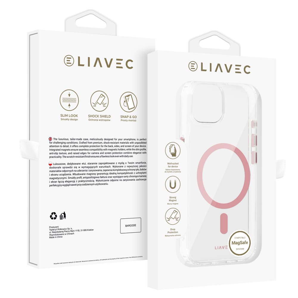 Zadní kryt Liavec Glossy Magsafe Clear pro iPhone 15 pink - náhled 1