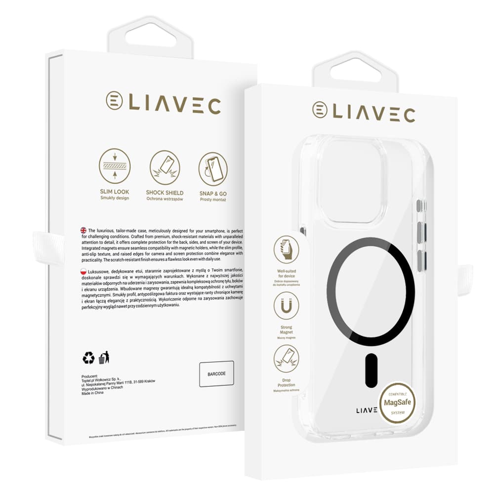 Zadní kryt Liavec Glossy Magsafe Clear pro iPhone 15 Pro black - náhled 1