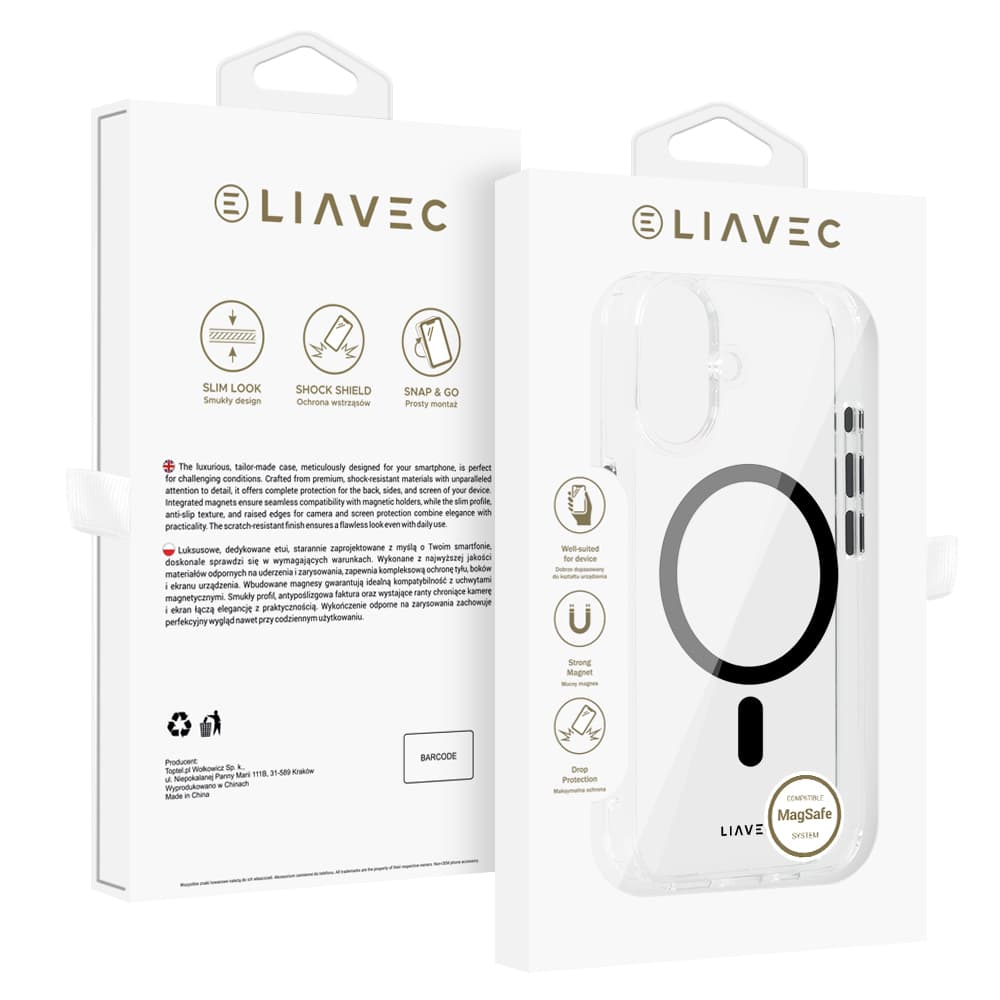 Zadní kryt Liavec Glossy Magsafe Clear pro iPhone 16 black - náhled 1
