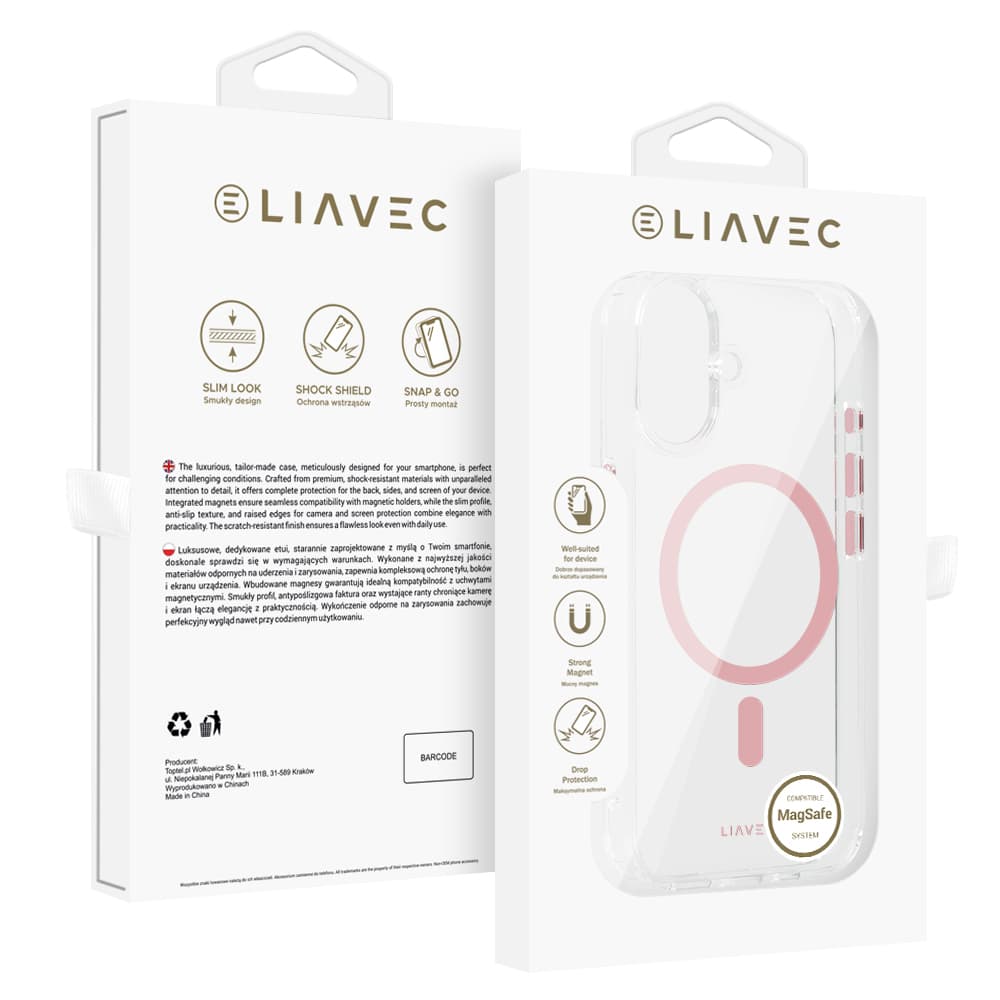 Zadní kryt Liavec Glossy Magsafe Clear pro iPhone 16 pink - náhled 1