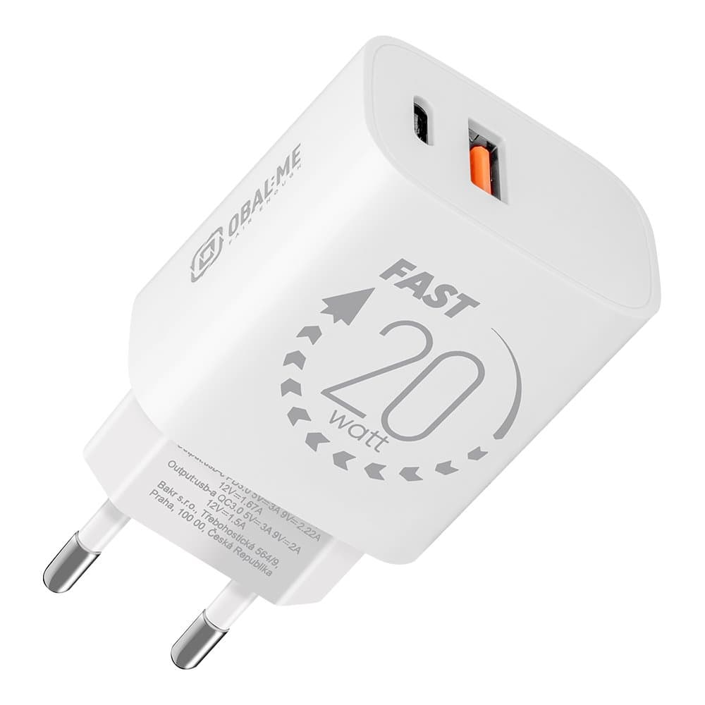 Adaptér OBAL:ME USB-A + USB-C 20W White - náhled 1