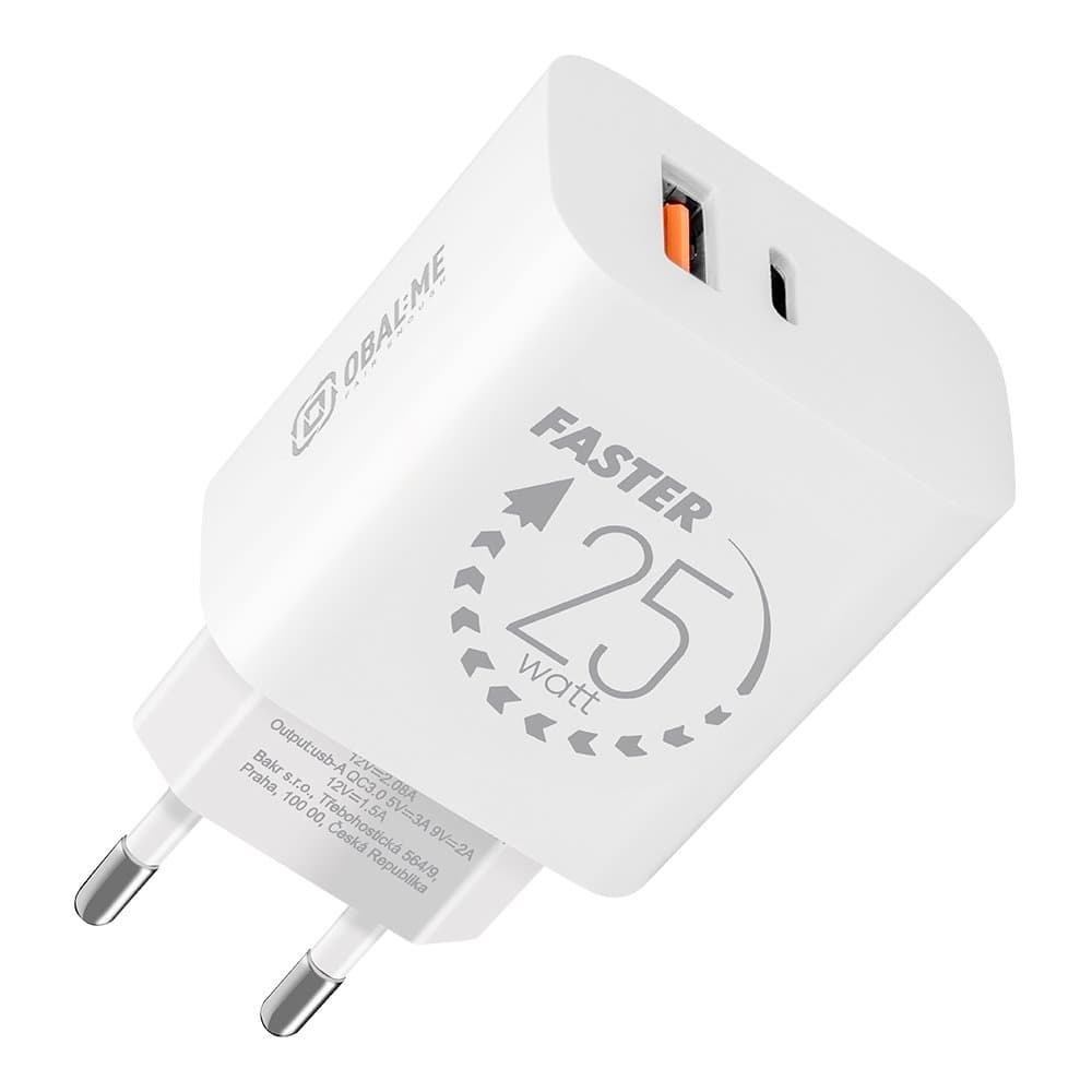 Adaptér OBAL:ME USB-A + USB-C 25W White - náhled 1