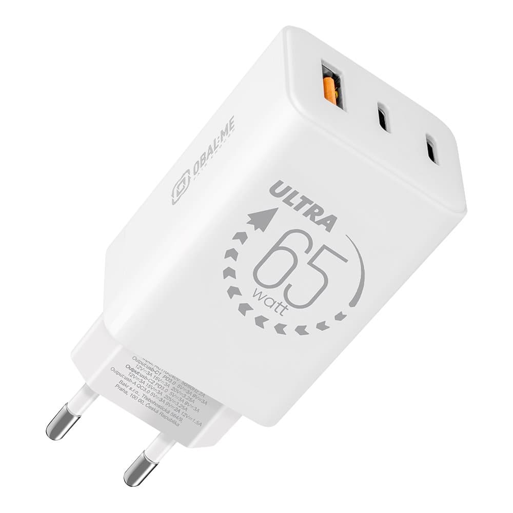 Adaptér OBAL:ME GaN USB-A + 2xUSB-C 65W White - náhled 1