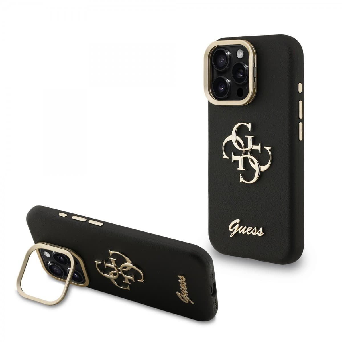 Zadní kryt Guess PU Grained 4G Logo Stand Camera Frame pro iPhone 15 Pro Black - náhled 1