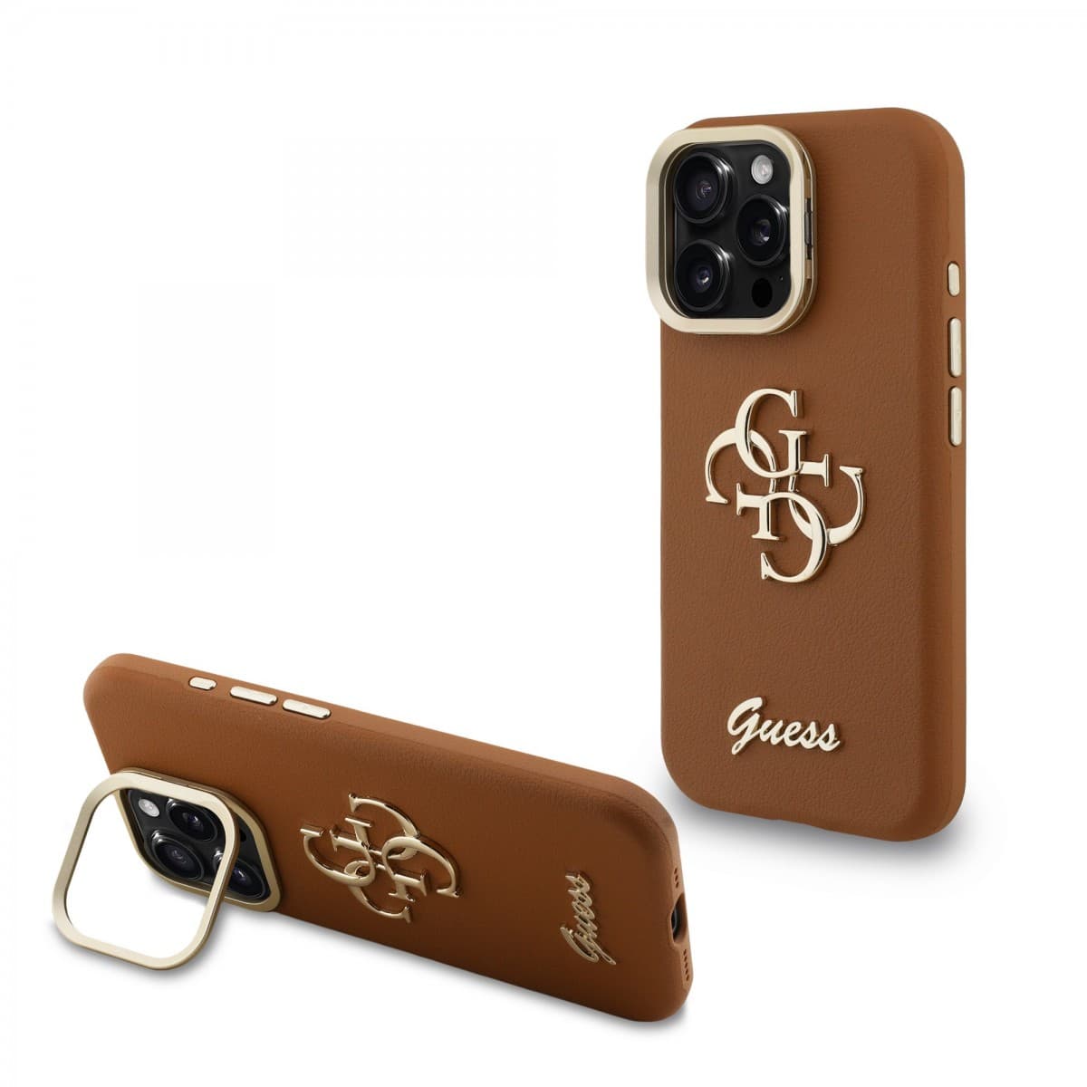 Zadní kryt Guess PU Grained 4G Logo Stand Camera Frame pro iPhone 15 Pro Brown - náhled 1