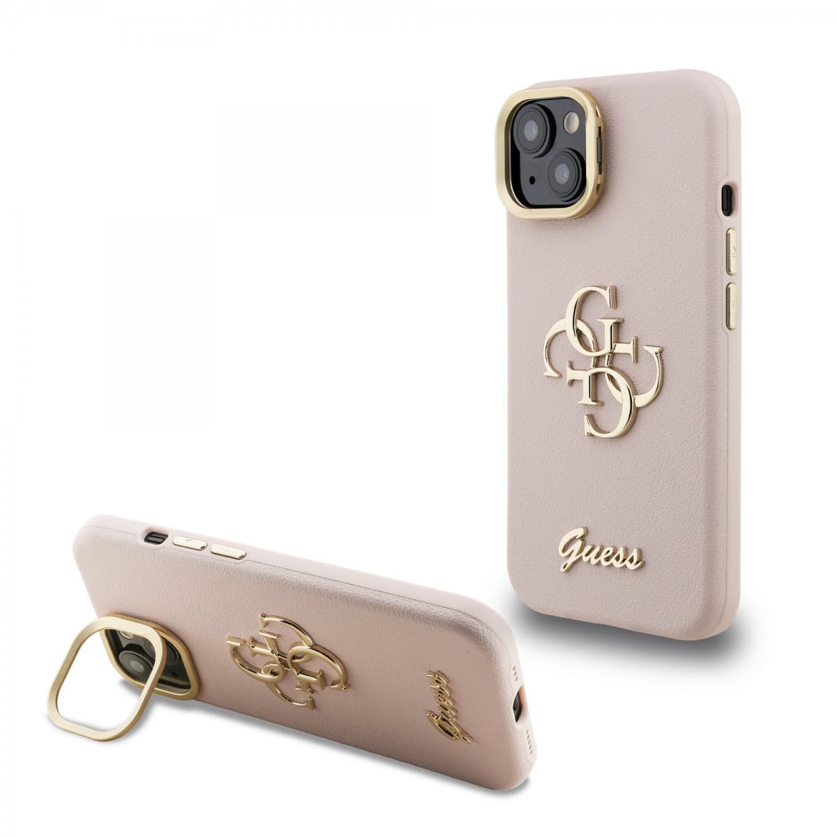 Zadní kryt Guess PU Grained 4G Logo Stand Camera Frame pro iPhone 15 Pink - náhled 1
