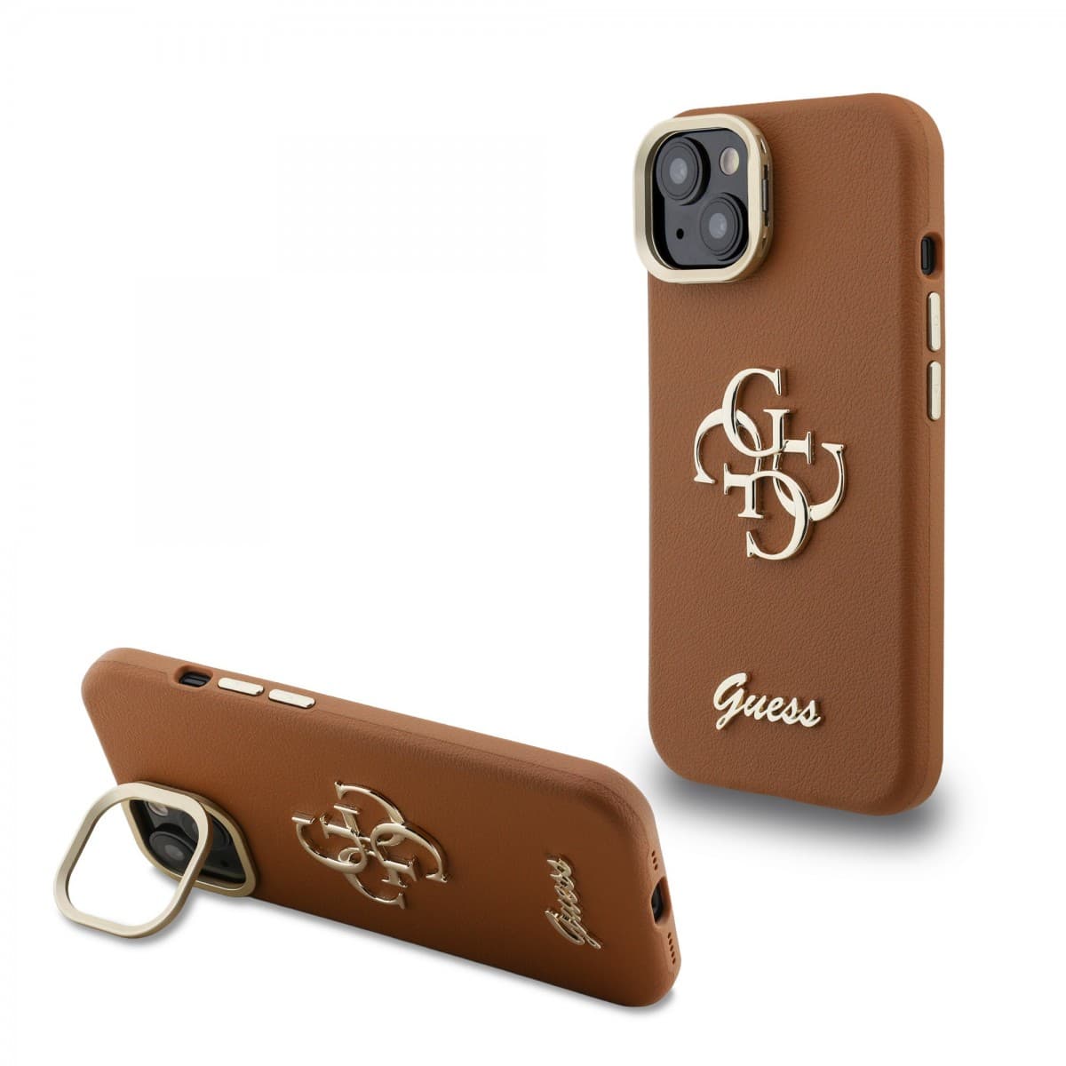 Zadní kryt Guess PU Grained 4G Logo Stand Camera Frame pro iPhone 14 Brown - náhled 1