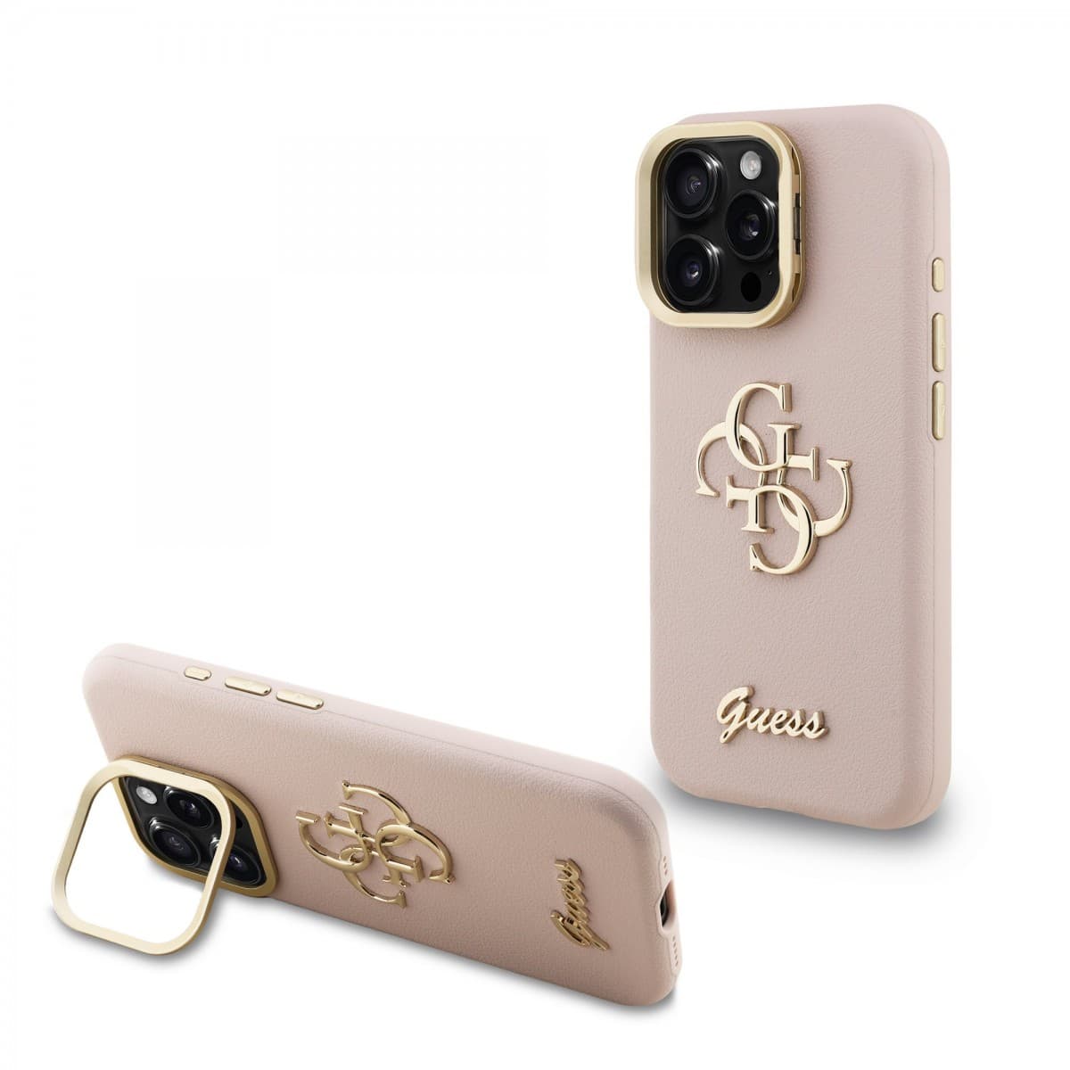 Zadní kryt Guess PU Grained 4G Logo Stand Camera Frame pro iPhone 15 Pro Pink - náhled 1