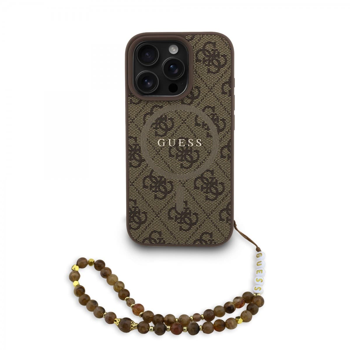 Zadní kryt Guess PU Leather 4G Colored Ring Strap MagSafe pro iPhone 16 Pro Brown - náhled 1